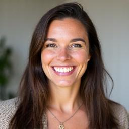 Portrait souriant de Marie Dupont, professeur de français à Arc-en-Ciel Lingua